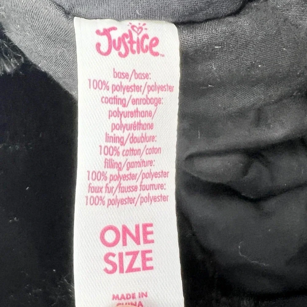 Justice Girls Metallic Purple Quilted Trapper Hat and‎ Mittens Set Faux Fur Trim